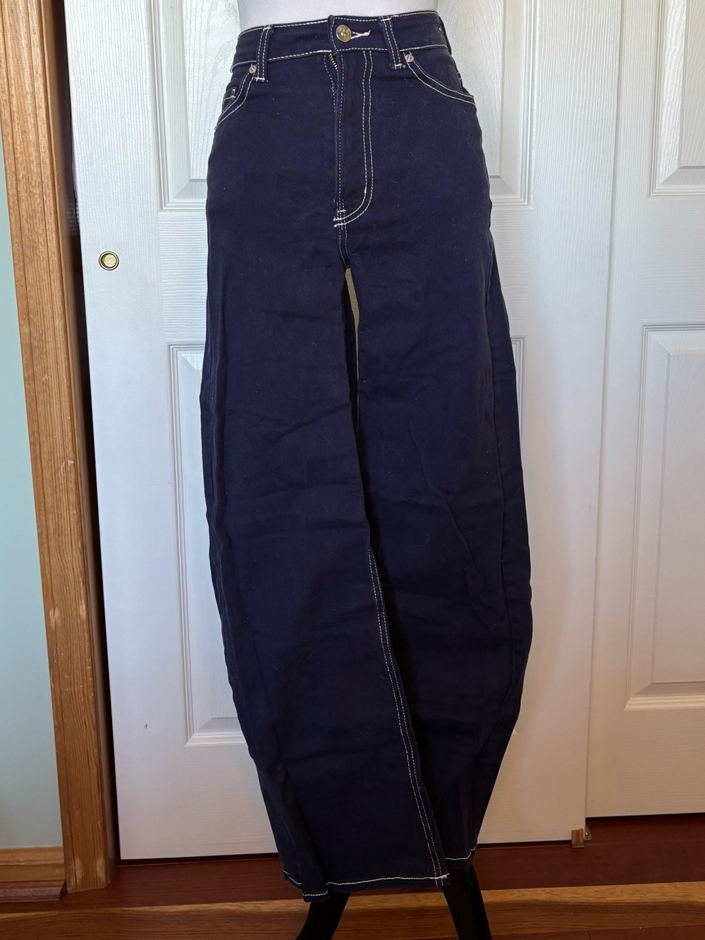 Divided Wide Leg High-Waist Navy Pants